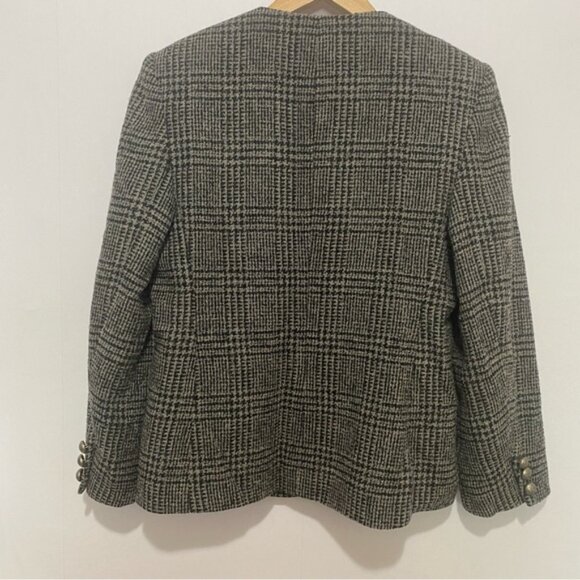 Jaeger Wool Blazer UK 10 US 8 Plaid Check Jacket Crest Buttons Made in Britain - Picture 5 of 11
